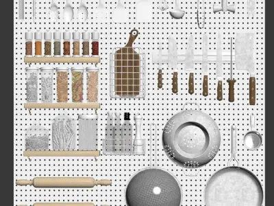 Kitchenware pegboard with kitchen utensils 3D model