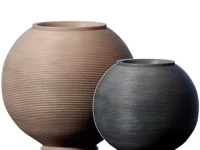 Decorative round fluted ceramic floor vaseUrn pot modern style 3D model