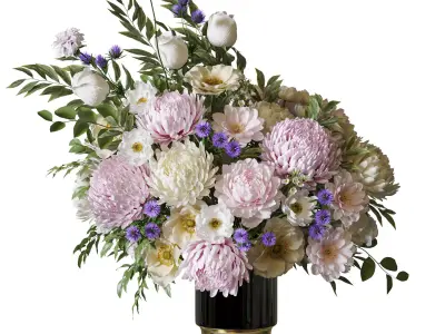 Flower Set 083 yellow pink bouquet 3D model