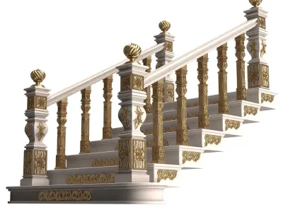 Carved Stairs Collection White Low-poly 3D model