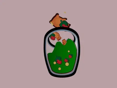 Strawberry cats and drink Cartoon outline stylized style 3D model