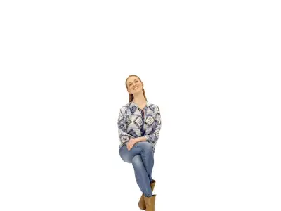 Sitting Smiling Woman - CWom0327-HD2-O02P01-S Low-poly 3D model