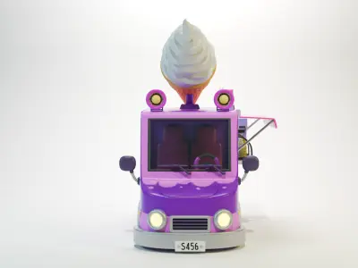 Low Poly Casual Ice Cream Bus 3D model