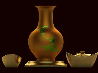 Chinese gold ingot Low-poly 3D model