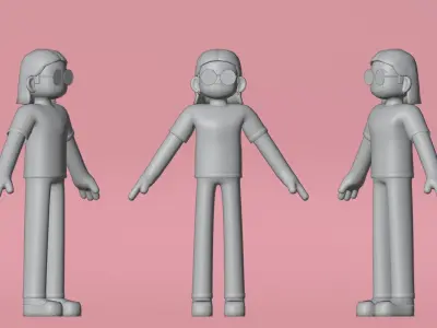 Minimal Simple Girl Cartoon Character Low-poly 3D model