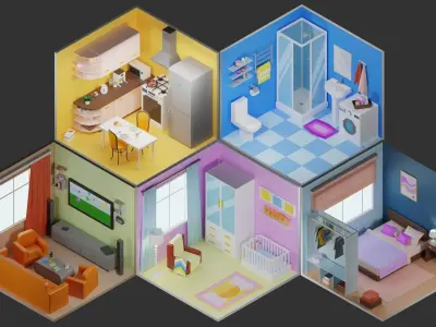 Simple apartment interiors pack 1 Low-poly 3D model