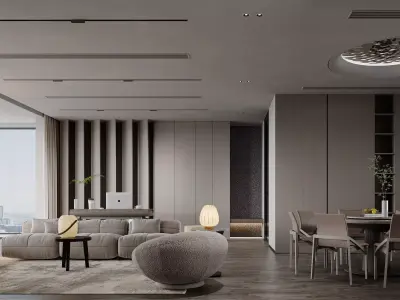 Modern living room dining room interior scenes 479 3D model