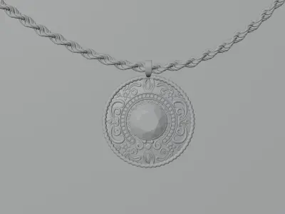 Diamond Pendant with Rope Chain 3D model