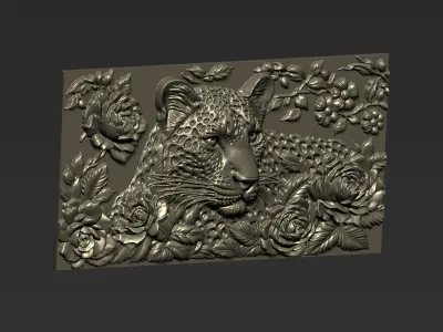 Leopard and Flowers A52 3D print model