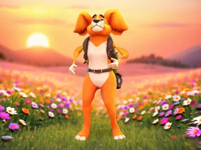 Cheerful Orange Canine model pack Low-poly 3D model