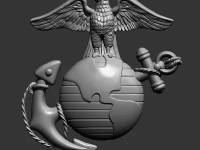 US Marine Corps Globe and Anchor Insignia Set 3D print model