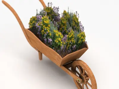 Garden Wooden Wheelbarrow Low-poly 3D model