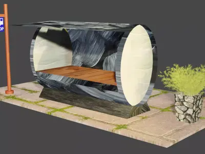 Bus Stop Low-poly 3D model Free low-poly 3D model