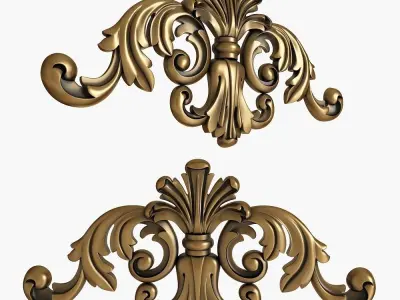 Decor pair of ornate gold ornaments 3D model