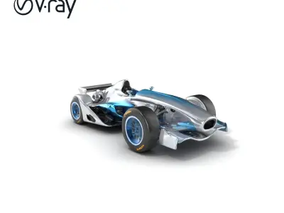 Formula  Racecar Metallic Silver and Blue model pack Low-poly 3D model