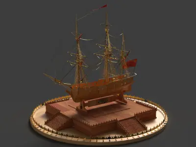 Chinese sail ship  Low-poly 3D model