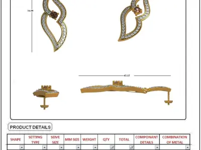 Women Earring 3DM STL OBJ FBX Render Details 3D print model 10