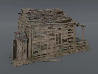 Old demage cabin  Low-poly 3D model
