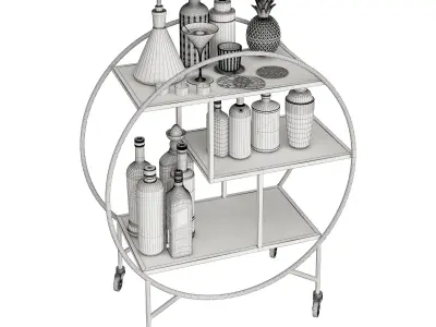 Round Mini Bar Beverage Table 3D model