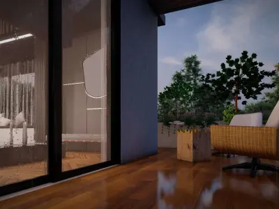 Luxury Bedroom Interior With Balcony Garden  3D model