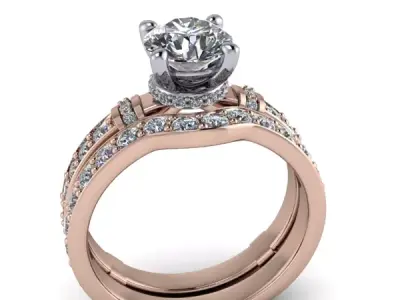 Modern OvalCut Side Collar Gem  Hidden Halo Bridal Wedding Ring  3D print model