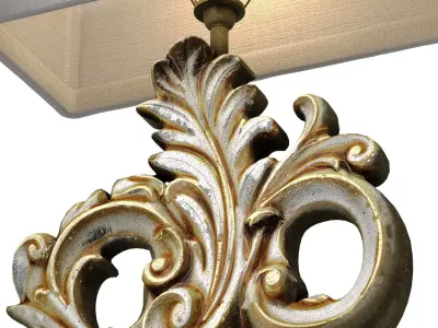 Rustic Distressed Nightstand Table Lamp Carved Wood Sculptural  3D model