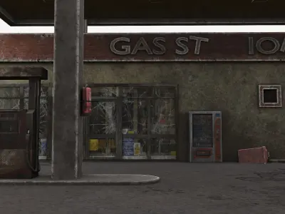 Old Gas Station Abandoned 2 Low-poly 3D model