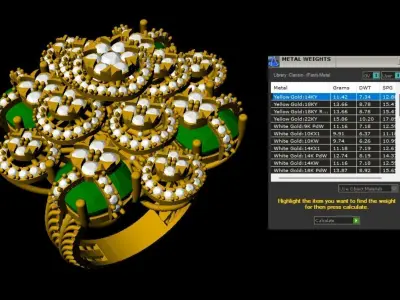 Luxury Floral Cluster Ring     Emerald and Diamond-Inspired  3D print model
