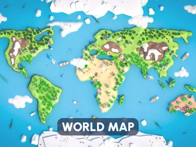World Map Low-poly 3D model