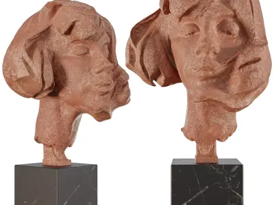 Clay Woman Head Statue - Artistic Bust with Marble Base  3D model