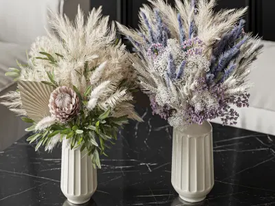 Flower Set 041 Pampas Pink green and blue 3D model