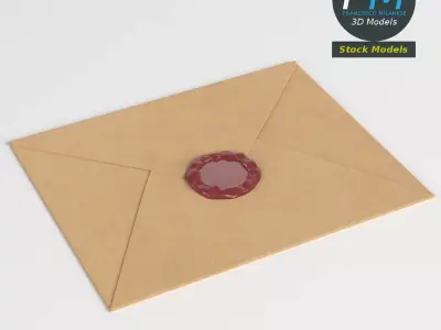 Closed envelope with sealing wax 3D model