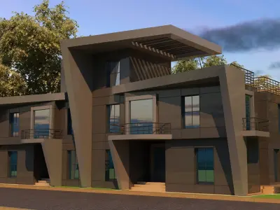 0057 - Modern Twin House - 3Ds Files - 2Ds Plans 3D model