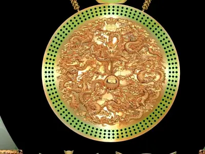 Chinese yuanbao with fu and drag carving pattern 3D model