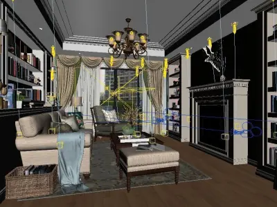 Modern American Style Living Room Design 3D model