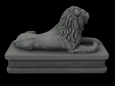 Lion statue gray stone Low-poly 3D model