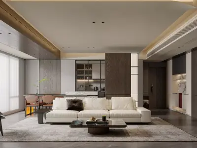 Modern living room dining room interior scenes  3D model