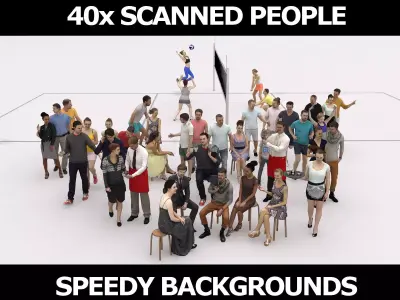 40x Crowds Scanned Sport Summer Cafe Casual Sitting People Low-poly 3D model