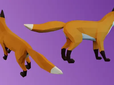 Low Poly Fox polygonal foxes Low-poly 3D model