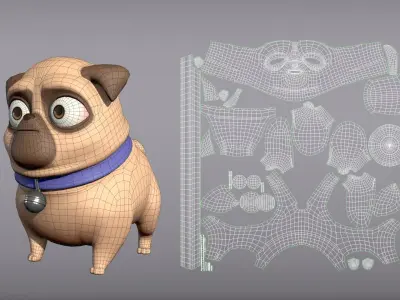 Cartoon character pug Low-poly 3D model