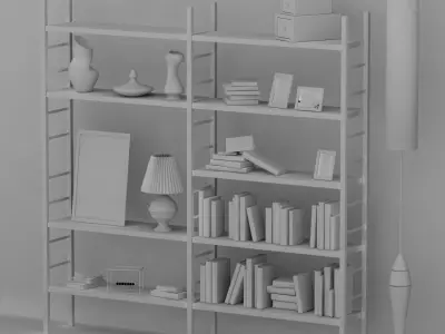 Bookshelf with books and decoration objects 3D model