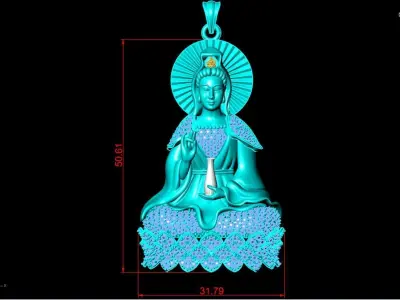 Buddha Guan Yin Pendant - Buddha Pendant 3D Model Collection