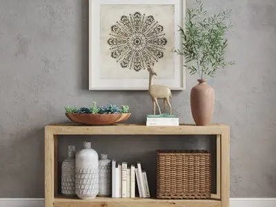 Pottery barn decor set HADLEY HERRINGBONE  WOOD CONSOLE TABLE 3D model