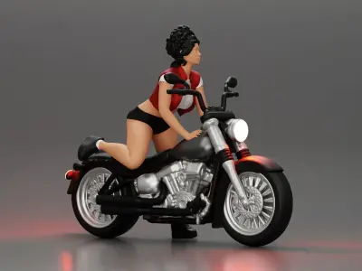 attractive girl on motorbike shorts mini jacket with curly hair 3D print model