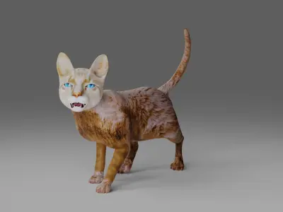 Cat White Rigged and Animated Low-poly 3D model