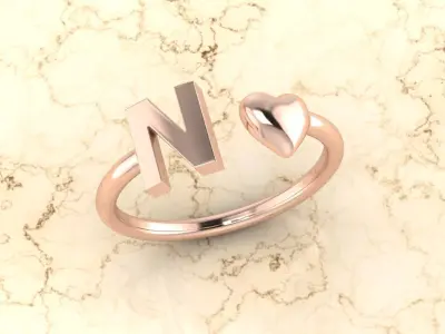 Alphabet Jewelry with Heart Ring N 3D print model