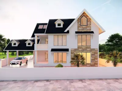 Modern Two-Story American House Contemporary  Exterior 3D Model 3D model