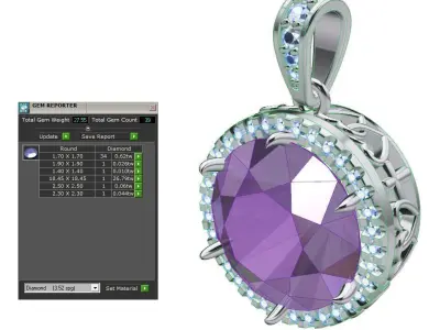 Amethyst pendant with diamonds 3D print model