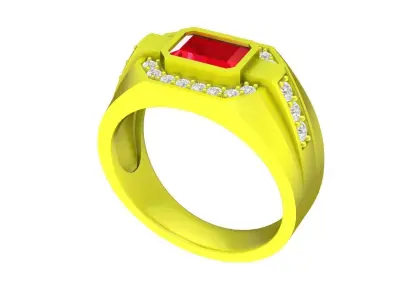 Luxury Emerald Cut Halo Signet Ring 3D Model 4796 3D print model