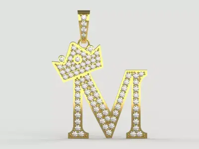 M Letter Pendant with Crown and Diamonds Model jp0299 3D print model